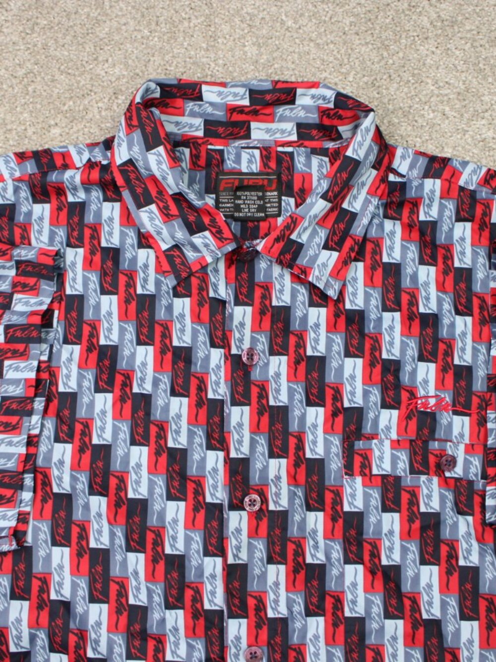 VTG FUBU AOP Shirt Mens 3XL XXXL Red/Black Spell Out All Over Print Short Sleeve